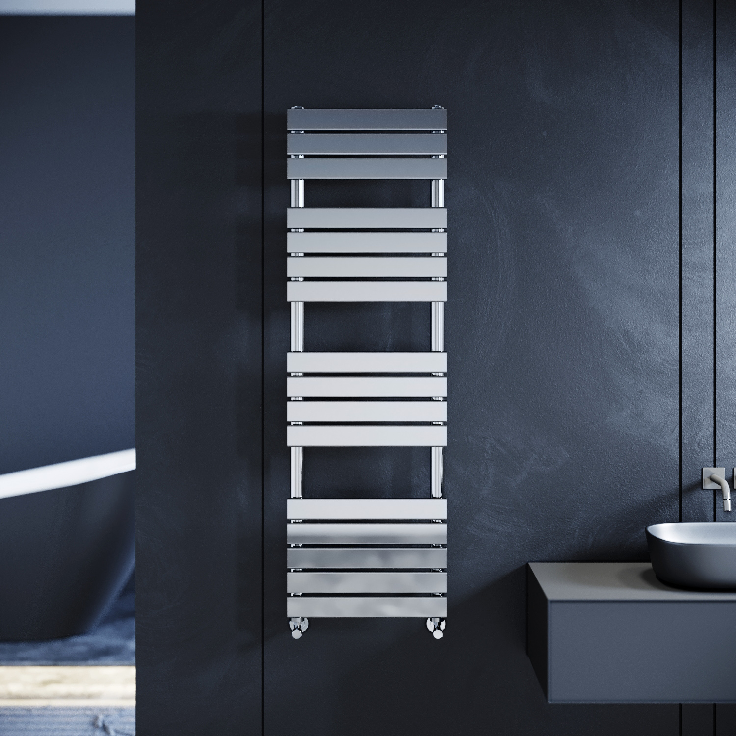 Towel Rail Radiator Designer Flat Panel Heated Bathroom Chrome 1600 x